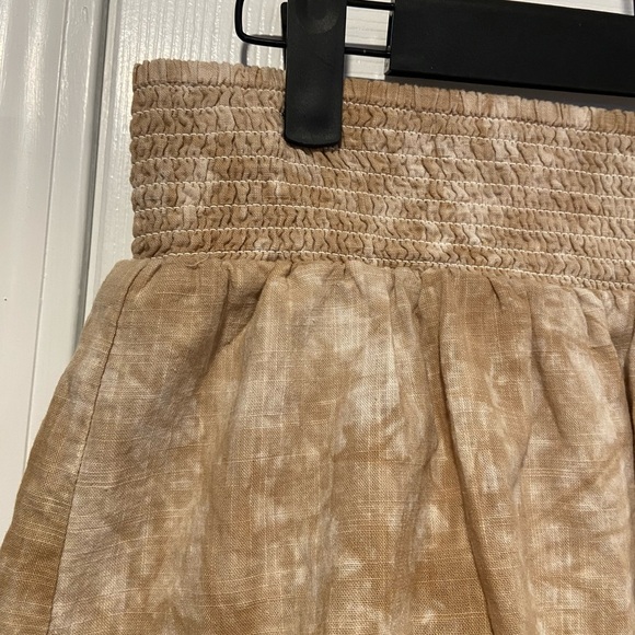 April Kiss Size L Smocked Waist Tiered Ruffle Tan Cream Tie Dye Mini Skirt - Picture 2 of 10